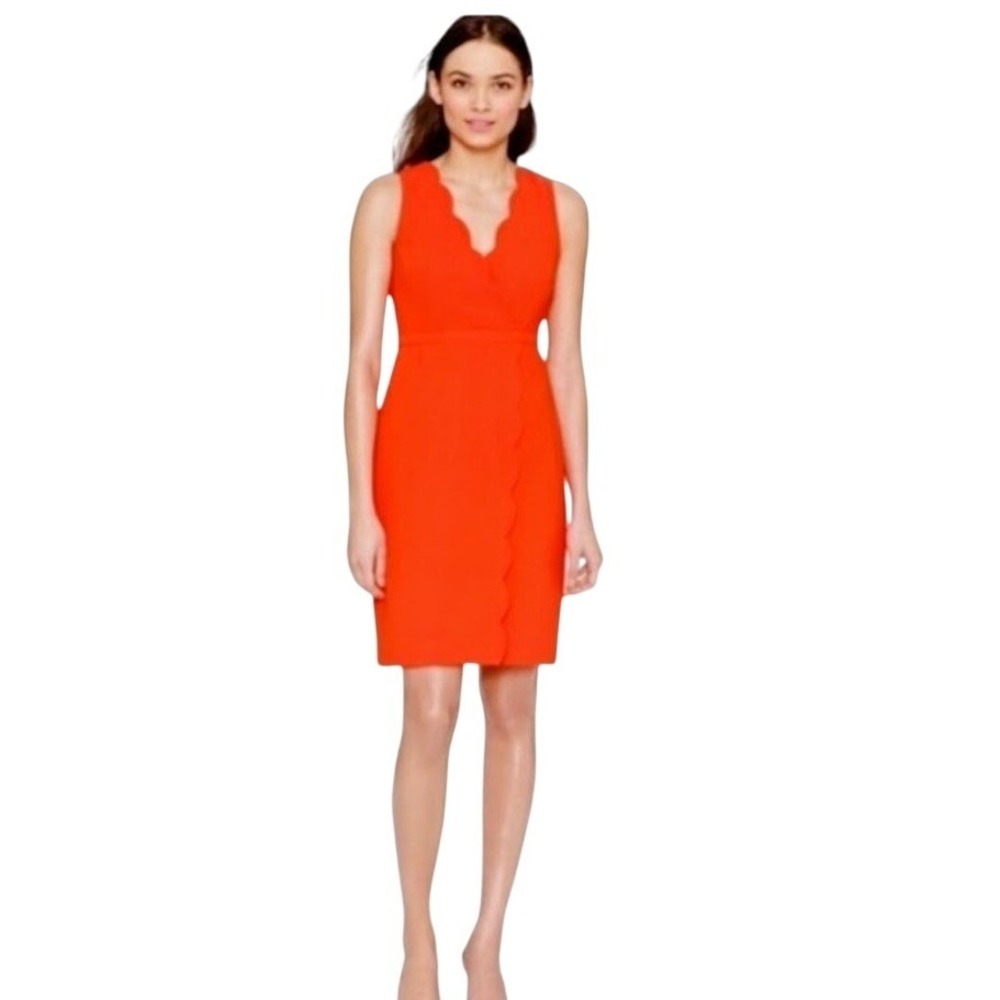 J. Crew Dress Womans 6 Sleeveless Orange Scalloped Sheath V Neck Career Cocktail